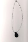 Silver bead necklace with black teardrop pendant